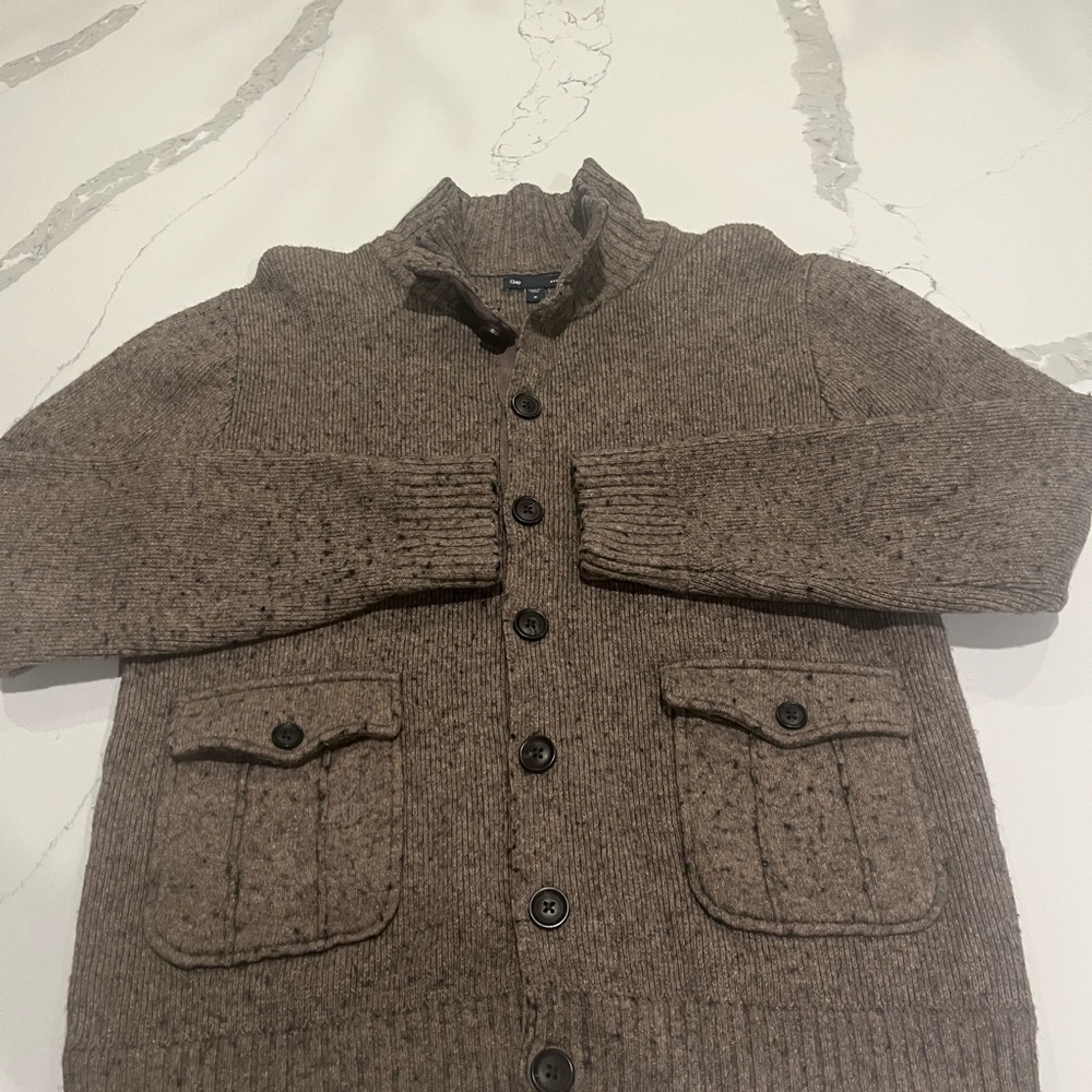 Gap Knitted Button Up Cardigan Sweater Men’s Size Medium Chunky Neck